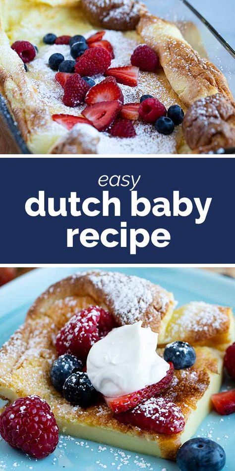 An easy breakfast with very little prep, this Dutch Baby (or German Pancake) is a family favorite. Serve it with fresh berries, powdered sugar, or syrup and watch it disappear! Dutch Baby Pancake Recipe, Dutch Babies, Dutch Baby Recipe, Dutch Pancakes, Baby Pancakes, German Pancakes, Dutch Baby Pancake, Pancakes Easy, Dutch Baby