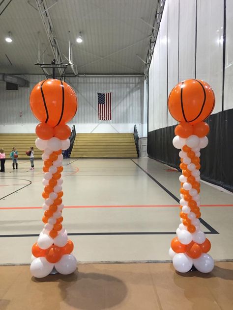 Basketball Balloon Columns Basketball Balloons, Party Balloon Arch, Column Decor, Basketball Themed Birthday Party, Basketball Theme Birthday, Ball Birthday Party, Basketball Baby Shower, Basketball Theme Party, Basketball Birthday Parties