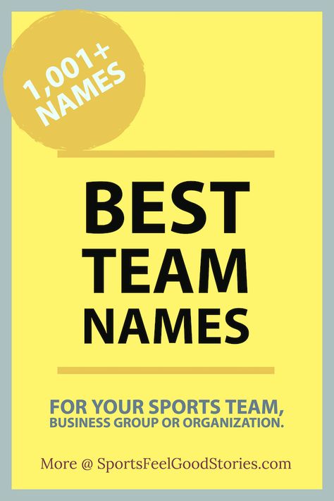 Lots of options for best team names. Funny, Clever, Inspirational, Creative and Cool selections. There's a menu broken down by sport and type of group. Business, Basketball, Baseball, Football, Lacrosse, Soccer, Tennis and More.  #teamnames #names Volleyball Team Names Ideas, Basketball Team Names Ideas, Team Names Ideas Inspirational, Fantasy Hockey Team Names, Team Names Ideas Clever, Unique Team Names, Names For Business, Running Team Names, Team Names Funny