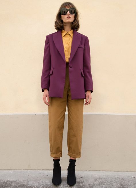 Frankie Shop Purple Blazer, $115, [Frankie Shop](https://thefrankieshop.com/collections/new-arrivals/products/purple-jacket) Purple Jacket Outfit, Purple Blazer Outfit, Colorful Style Outfits, Purple Blazers, Purple Blazer, Purple Suits, Color Trends Fashion, Frankie Shop, Purple Outfits