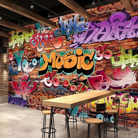 Custom Wall Mural 3D Embossed Brick Wallpaper Graffiti Art Cafe Bar Dining Room Wallpaper For Walls 3 D Papel Pintado Pared Underground Room Ideas, Uv Room, Wall Graffiti Art, Graffiti Room, Industrial Wallpaper, Mural 3d, Art Cafe, Dining Room Wallpaper, 3d Wall Murals