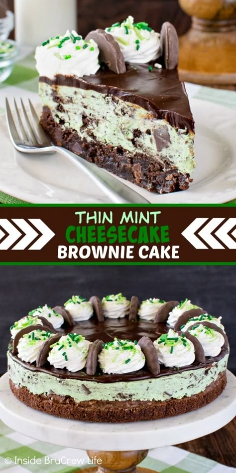 #EdibleGiftIdeas Cake Recipes German Chocolate, Brownie Crust, Mint Desserts, Mint Cheesecake, Cake Brownie, Cheesecake Brownie, Brownie Cheesecake, Torte Cupcake, Homemade Brownies