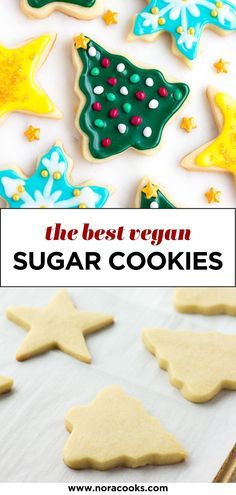 Vegan Icing, Vegan Sugar Cookie Recipe, Dairy Free Sugar Cookies, Eggless Sugar Cookies, Healthy Sugar Cookies, Nora Cooks, Roll Out Sugar Cookies, Cut Out Sugar Cookies, Cookies For Christmas