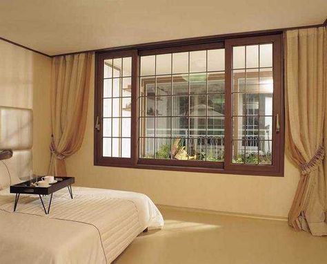 Wood frame window Full Window Design, Big Window Grill Design, Window Wooden Frame Design, Teak Window Design, Big Window Design Ideas, Large Window Design, Window Wood Design, Windows Modern Design, Big Window Ideas