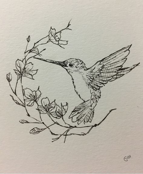 Flower Bird Drawing, Delicate Upper Arm Tattoos For Women, Ink Bird Drawing, Bird And Flower Drawing, Bird Pen Drawing, Flower Bird Tattoo, Hummingbird Doodle, Bird With Flowers, Hummingbird Drawing