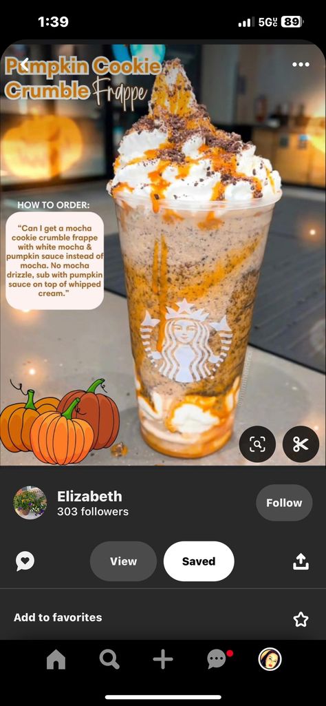 Starbucks Recipes Fall Frappe, Pumpkin Cookie Crumble Frappe, Pumpkin Cookie Crumble Starbucks, Starbucks Recipes Fall, Starbux Drinks, Pumpkin Drinks Starbucks, Pumpkin Starbucks Drinks, Starbucks Frappe Recipe, Starbucks Healthy