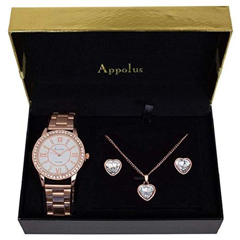 Birthday Gifts For Women - Best Gift For Mom Wife Girlfriend Anniversary Graduation - Appolus Watch Necklace Earrings Gift Set (Rose Gold) #afflink Luxury Rose Gold Necklace For Anniversary Gift, Rose Gold Locket For Anniversary Gift, Rose Gold Locket Necklace For Mother's Day Anniversary, Girlfriend Birthday Gifts Necklaces, Customized Necklace For Anniversary Gift On Valentine's Day, Best Gift For Mom, Quotes Telugu, Watch Set, Girlfriend Anniversary