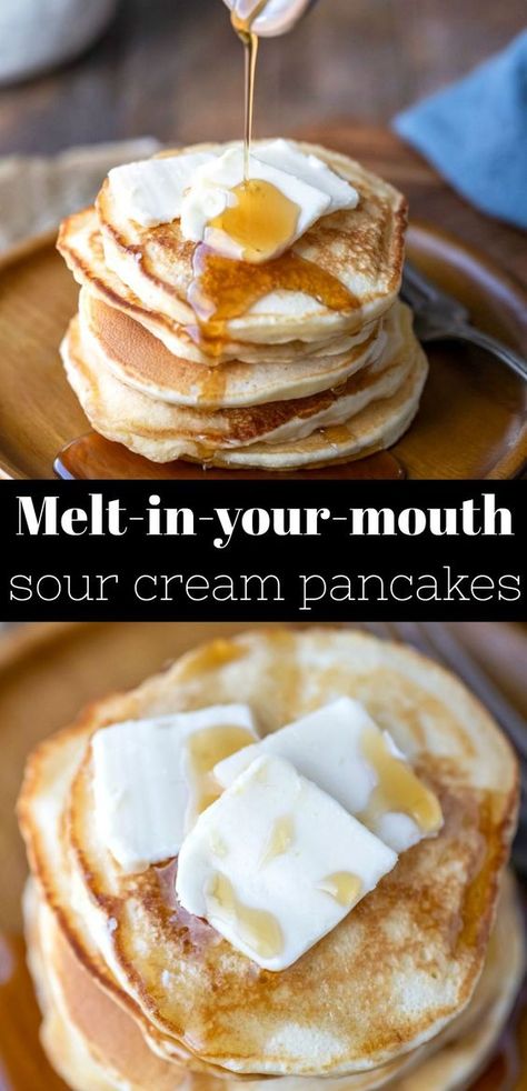 Sour Cream Pancakes, Cream Pancakes, Breakfast Sides Dishes, Homemade Pancake Recipe, Breakfast Appetizers, Sour Cream Recipes, Pancake Recipe Easy, Homemade Pancakes, God Mat