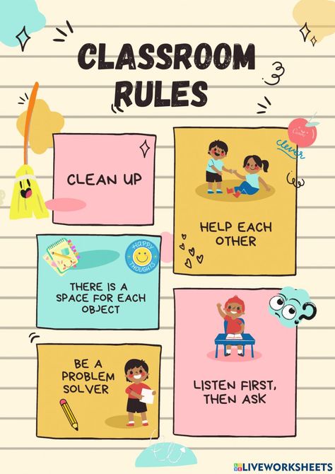 Classroom Rules Visuals, Classroom Sentences, Class Rules Poster, Rules Poster, Classroom Welcome, Classroom Rules Poster, Classroom Charts, Emotions Activities, Classroom Management Techniques