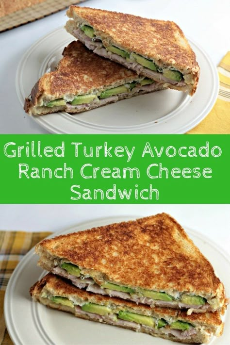 Grilled Turkey Avocado Ranch Cream Cheese Sandwich makes a quick, healthy and tasty lunch or dinner. Why go to the deli when you can make this at home? Cream Cheese Sandwich, Turkey Avocado, Cream Cheese Sandwiches, Avocado Health Benefits, Avocado Ranch, Turkey Sandwich, Scrumptious Food, Avocado Sandwich, Deli Turkey