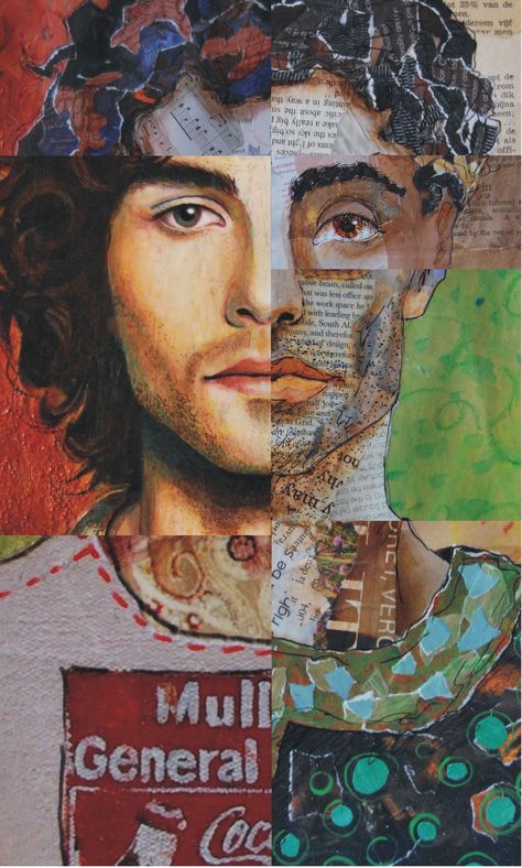 Patchwork of male portraits done by South African artist Frans Cronje Collage Portraits Mixed Media, Multi Media Portraits, Patchwork Portrait, Multimedia Portrait, Collaged Portraits, Mixed Media Portrait Painting, Identity Artwork, Patchwork Collage, Close Up Art