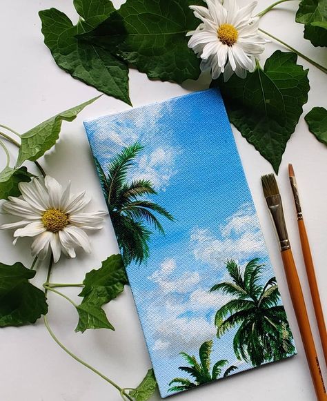 Varsha Patil on Instagram: “Blue sky . ref :: shot by me🙈 . Acrylic on canvas . . Paints : @hobbyideasindia . . #acrylicpaintings #acrylic #nature #naturepaintings…” Realistic Flower Drawing, Cute Flower Drawing, Beautiful Flower Drawings, Painting Canvases, Cute Canvas Paintings, Small Canvas Art, Nature Art Painting, Aesthetic Painting, Diy Canvas Art Painting