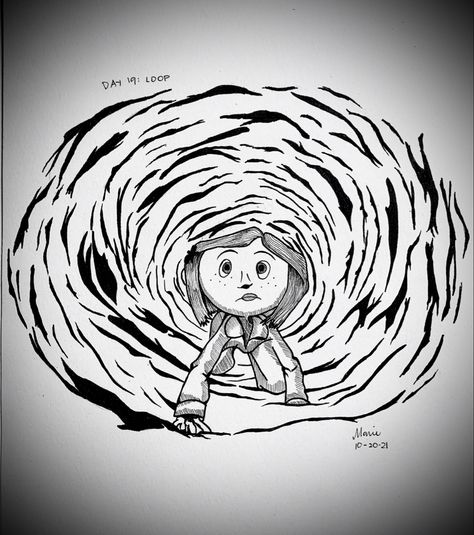 Coraline Door Drawing, Coraline Tunnel Drawing, Coraline Art Painting, Coraline Black And White, Coraline Drawing Ideas, Coraline Painting Easy, Coraline Art Drawings, Caroline Drawing, Coraline Drawing Easy