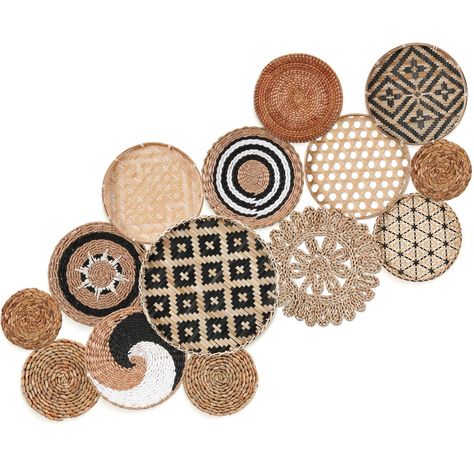 PRICES MAY VARY. Elaborate Combination: you will receive 14 pieces of round boho wall baskets in various styles, and the neutral hues can be ideally coordinated, so you can create a beautiful accent wall in just a few minutes Bohemian Style: the distinctive boho style house decors are ideal for decorating your gallery walls, windows, fireplaces, wedding backdrops and boho themed parties, which will add a touch of warmth and elegance to your space Proper Size: these decorative woven wall decors m Basket Walls Boho, Woven Wall Basket Decor, Basket Walls, Boho Wall Basket Decor, Boho Style House, Macrame Tassels, Wall Basket Decor, Wicker Wall Decor, Woven Basket Wall