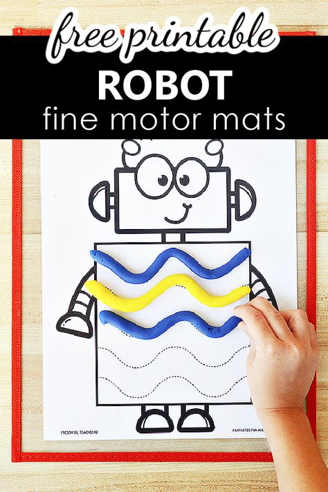 Free Printable Robot Fine Motor Mats for Preschool and Kindergarten Robot Theme Activities Robots Eyfs Activities, Robot Fine Motor Activities, Robot Dramatic Play, Robot Theme Preschool Activities, Robots Preschool Activities, Invention Theme Preschool, Robot Activities For Kindergarten, Robots Crafts For Preschool, Robot Activities For Toddlers