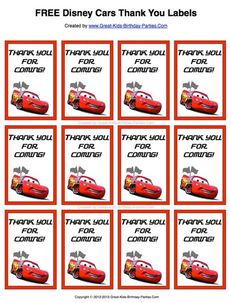 Free Cars Printables, Mc Queen Party Ideas, Disney Cars Printables Free, Lightning Mcqueen Party Favors, Mcqueen Name Tag Template, Disney Cars Birthday Party Favors, Disney Cars Party Printables, Disney Cars Food Labels Free Printable, Disney Cars Party Favors