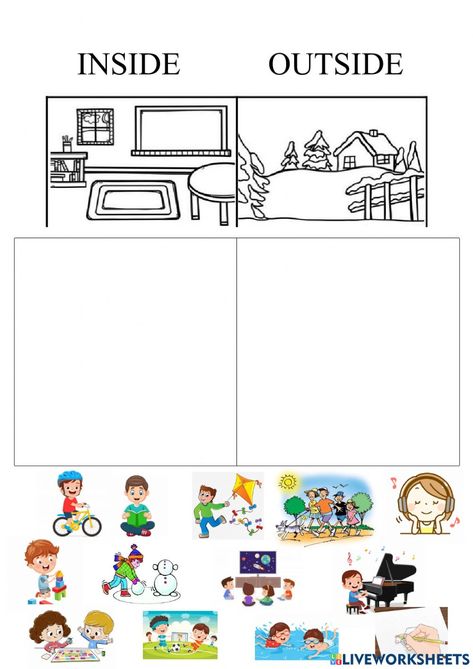 Inside Outside Worksheet For Kids, Inside And Outside Worksheet, Inside Outside Worksheet, Weather Activities Preschool, Worksheets For Kindergarten, Outside Activities, Preschool Age, Weather Activities, Activities Preschool