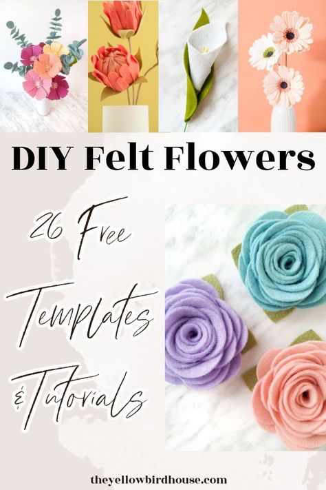 26 Stunning DIY felt flower tutorials & free templates and patterns. The most beautiful free felt flower DIYs to use in making bouquets, wreaths, garlands, mobiles and more. How to make felt flowers for home decor and gift giving. The best felt to use for making felt flowers and how to roll felt flowers. Create beautiful felt blooms with these free tutorials and patterns. Felt Flower Diy, Make Felt Flowers, Flower Templates Printable Free, Felt Flower Template, Making Felt, Flower Fabric Pattern, Felt Flowers Patterns, Flower Templates Printable, Felt Flower Tutorial