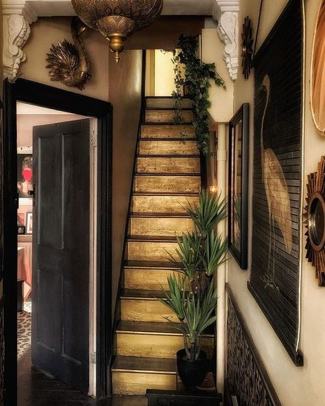 Gothic Hallway, Black Stairs, Boho Curtains, The Lake District, Gold Interior, Stairway To Heaven, Gothic Home Decor, Gothic House, Love Your Home