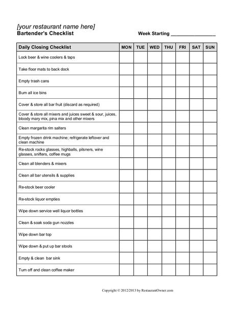 Closing Checklist, Bar Manager, Restaurant Manager, Cleaning Schedule Templates, Cafe Idea, Bartenders Guide, Cleaning Checklist Template, Restaurant Cleaning, Bar Stuff