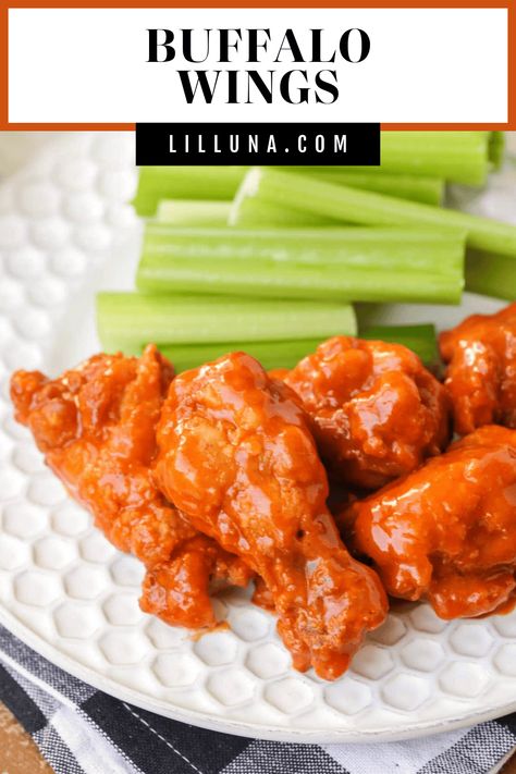 Crispy fried Buffalo Wings are tossed in the most wonderful buffalo sauce. Hot wings are the best party appetizer for a crowd! #buffalowings #wings #hotwings #buffalo #chickenwings Buffalo Hot Wings Recipe, Fried Buffalo Wings, Appetizer For A Crowd, Buffalo Hot Wings, Hot Wing Recipe, Buffalo Chicken Bites, Best Party Appetizers, Wings Recipe Buffalo, Cheese Stuffed Chicken Breast