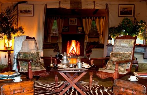 Cottar's Safari Camp African Lodge, Giraffe Room, Tent Ideas, Tented Camp, British Colonial Decor, Vintage Safari, Campaign Furniture, Colonial Design, British Colonial Style