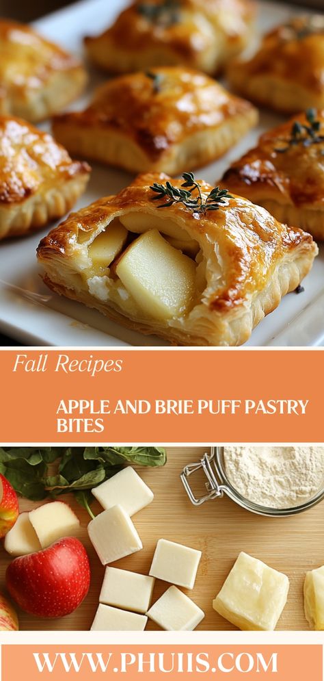 Apple and Brie Puff Pastry Bites are a delightful combination of sweet and savory flavors, encased in a flaky, golden pastry. Apple And Brie Puff Pastry Bites, Apple Brie Puff Pastry, Puff Pastry Brie Bites, Brie Bites Puff Pastry, Apple And Brie, Puff Pastry Bites, Brie Cheese Recipes, Pastry Bites, Savory Puff Pastry