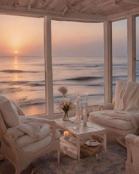 Emslifeandloves Beach House Porch, Wooden Beach House, Cozy Beach Cottage, Cozy Beach House, Beach House Aesthetic, Summer Beach House, Interior Decorating Living Room, Beach House Living Room, Beachfront House