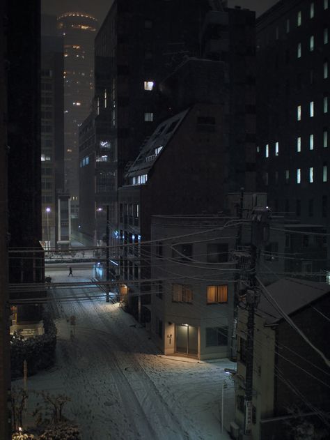 Snowy City, Dark Street, Dark City, Aesthetic Japan, Night Vibes, Sapporo, Dark Photography, Night City, Night Aesthetic