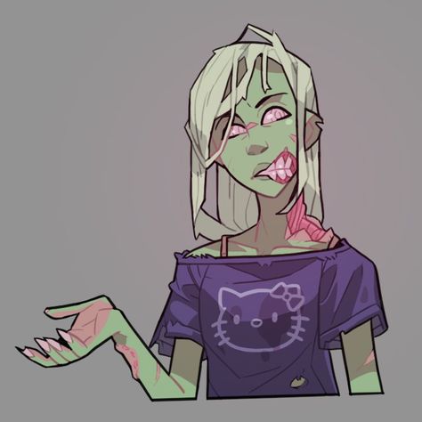 Zombie Brain Drawing, Zombies Character Design, Zombie Mouth Drawing, Zombie Base Drawing, Zombie Oc Drawing, Zombie Pose Reference Drawing, Zombie Eating Human, Zombie Art Cute, Zombie Oc Girl