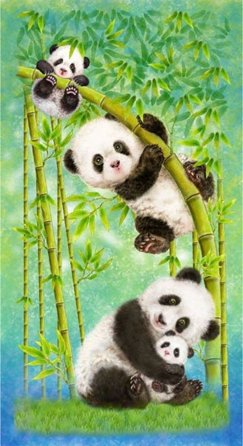 Panda Sanctuary, Panda Painting, Panda Family, Panda Drawing, Panda Lindo, Cute Panda Wallpaper, Panda Art, Panda Love, Fabric Prints