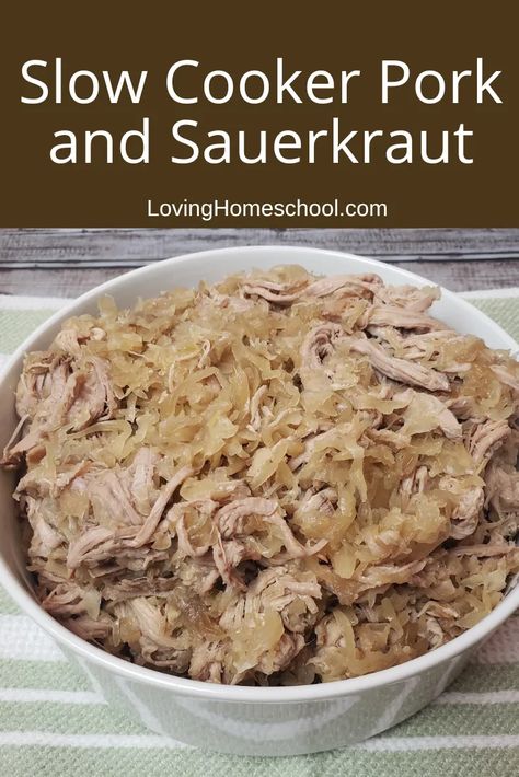 Slow Cooker Pork and Sauerkraut is a simple but delicious two ingredient, dump and go, slow cooked meal that is ready when you are! It is also Keto, low carb, gluten free, Paleo, Whole 30 and Dairy free! Crock Pot Pork And Sauerkraut Recipe, Slow Cooker Pork And Sauerkraut Recipe, Crockpot Pork And Sauerkraut, Sauerkraut Crock, Pork Sauerkraut, Pork And Sauerkraut Recipe, Pork Roast And Sauerkraut, Pork Chops And Sauerkraut, Pork Roast Crock Pot Recipes