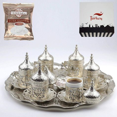 Amazon.com | SALE (SET of 6) Ottoman Turkish Greek Arabic Coffee Espresso Serving Cup Saucer Set SILVER: Coffee Serving Sets Turkish Coffee Set, Turkish Coffee Cups, Arabic Coffee, Coffee Serving, Turkish Tea, Belly Dancer, Coffee Espresso, Copper Pots, Arabian Nights