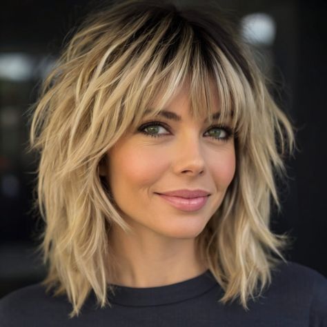 Women’s Short Layered Haircuts, Shaggy Bob Medium Length, Shag Haircut Over 50, Shag Hairstyles Medium With Bangs, Modern Day Shag Haircut, Medium Length Shag With Bangs, Hairstyles For Heavy Women, Modern Shag Haircuts Medium, Blonde Shag Haircut