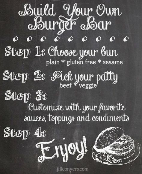 Build Your Own Burger Bar, Hamburger Bar, Burger Bar Party, Build Your Own Burger, Gourmet Burger Bar, Hamburger Party, Food Bar Ideas, Burger Party, Hot Dog Bar