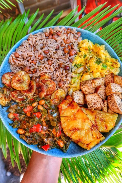 Jamaican Ital Food, Jamaican Food Photography, Carribean Food Recipes Jamaica, Ital Food Recipes, Jamaican Food Plate, Jamaican Recipes Vegetarian, Healthy Jamaican Recipes, One Love Jamaica, Food In Jamaica