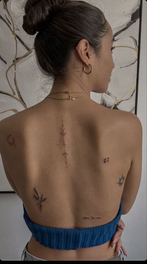 look_by_fashionista (look_by_fashionista) - Profile | Pinterest Tatoo Dog, Small Back Tattoos, Tato Minimal, Neck Tattoos Women, Back Of Neck Tattoo, Handpoke Tattoo, Petite Tattoos, Spine Tattoos For Women, Neck Tattoos