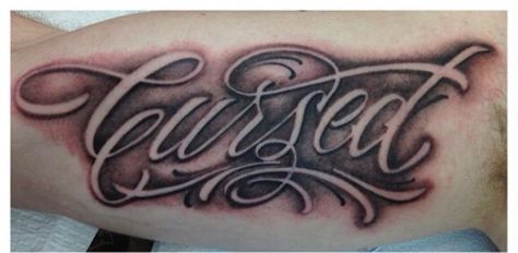 Cursed! Cursed Tattoo, Tattoo Name Fonts, Glow Tattoo, Pawprint Tattoo, Tattoo Lettering Design, Travel Tattoos, Tattoo Lettering Styles, Mouse Tattoos, Lettering Tattoo