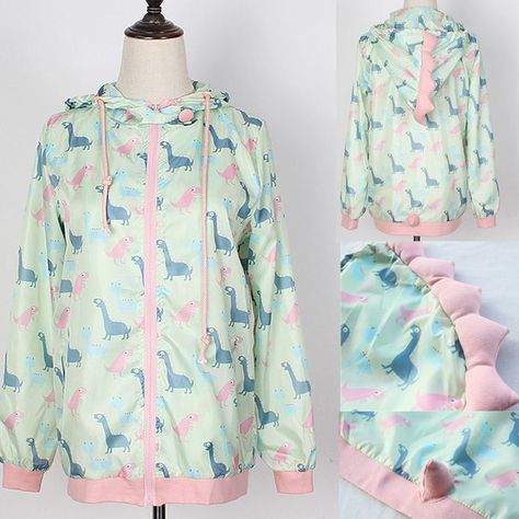 d72fbbccd9fe64c3a14f85d225a046f4desc47501743ri Dinosaur Hoodie, Kawaii Harajuku Fashion, Kawaii Dinosaur, Style Kawaii, Windproof Jacket, Fashion Fail, Little Outfits, Korea Fashion, Harajuku Fashion