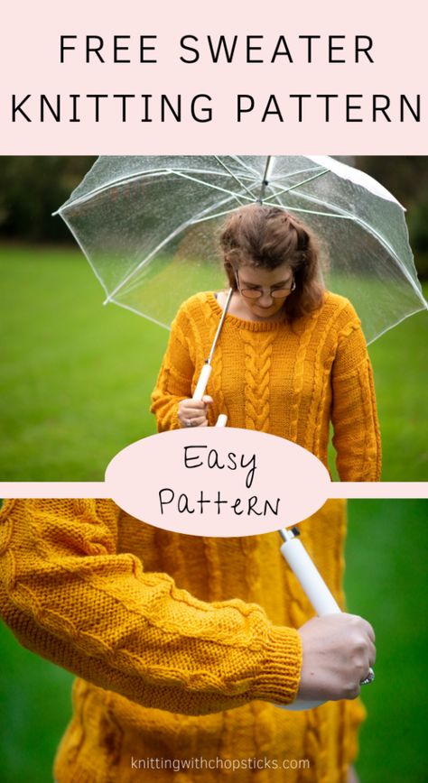 Easy Cable Sweater Knitting Pattern | Knitting with Chopsticks Cable Sweater Pattern Free, Cable Sweater Knitting Pattern, Cable Knit Sweater Pattern Free, Cable Sweater Pattern, Knitting Clothes Patterns, Easy Sweater Knitting Patterns, Fall Knitting Patterns, Cable Knit Sweater Pattern, Free Knitting Patterns For Women