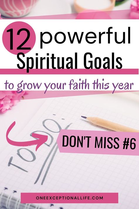 Complete list of spiritual goals that addresses the what, why and how to set spirituality goals, including Godly ideas and Christian goal setting examples to grow your faith. #oneexceptionallife #spiritualgoals #christianwomen #christianlife #biblicalencouragement #goalsetting Spiritual Goals List, Goals For 2024 List Christian, 2024 Spiritual Goals, Spiritual Goals For 2024, Christian New Year Goals, God Sized Goals, Spiritual Goals For 2023, Christian Vision Board Ideas Spiritual Inspiration, Christian Goal Setting