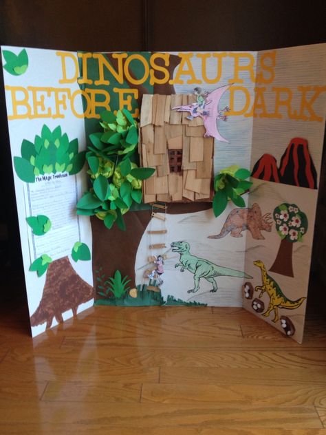 Magic Tree House Dinosaurs Before Dark Storyboard Magic Treehouse Book Report, Magic Tree House Dinosaurs Before Dark, Tree House Ideas, Reading Fair, Magic Tree House Books, Tree Of Life Artwork, Dinosaur Projects, Tree Wallpaper Iphone, Magic Tree House