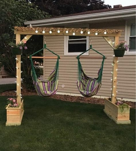 Camp Landscaping Ideas, Backyard For Teens, Diy Backyard Gazebo, Backyard Hangout, Backyard Hammock, Backyard Swings, Backyard Entertaining, Diy Backyard Landscaping, Backyard Play