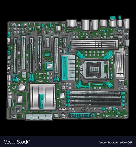 Motherboard Drawing, Hackathon Poster, Computer Basic, Vector Elements, Motherboard, Your Design, Png Images, Adobe Illustrator, Hand Drawn