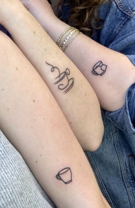 Sister teacup tattoos Matching Mug Tattoo, Single Line Teacup Tattoo, Simple Teacup Tattoo, Teapot And Teacup Matching Tattoo, Teacup Tattoo Tiny, Strawberry Spinach Salad With Poppyseed, Cup Of Tea Tattoo, Tea Tattoos, Tea Cup Tattoo