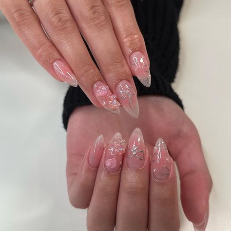 Cute lil summer set⭐️🩷 Ib: @kessii.studio . . . . . #gelx #gelxnails #almondnails #nailinspo #pinknails #purplenails #summernails… | Instagram Best Almond Nail Designs, Cute Pink Jelly Nails, Cute Asian Nails, Almond Nails Jelly Pink, Summer Jelly Nails, Chinese Jelly Nails Pink, Pink Nails Japanese, Korean Jelly Nails Pink Glitter, Cute Almond Nails