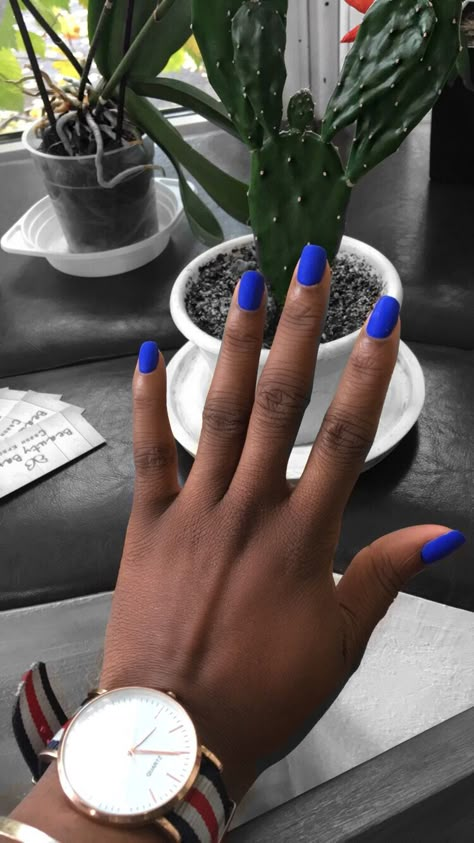 Nail Ideas Acrylic Dark Colors, Mat Blue Nails, Blue Nails By Skin Tone Range, Blue Powder Nails, Blue Nails Gel Polish, Matte Blue Nails Design, Colbolt Blue Nails, Matte Royal Blue Nails, Dark Blue Matte Nails