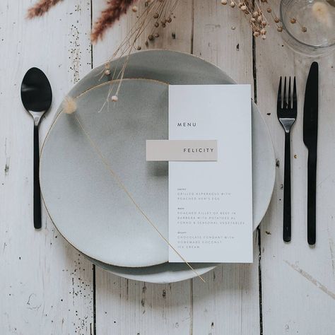 Sarah Personalised White Menu With Nude Name Tag Menu With Name, Simple Wedding Menu, Wedding Name Tags, Menu Card Template, Wedding Table Designs, Wedding Name Cards, Grey Wedding, Wedding Place Settings, Wedding Menu Cards