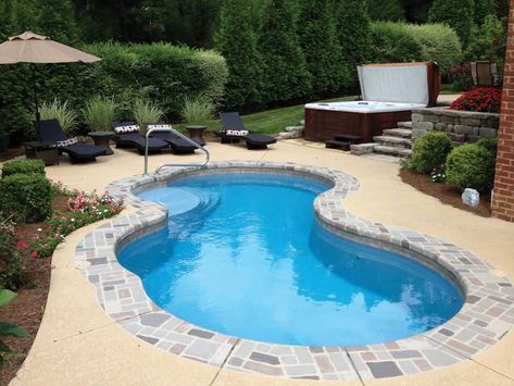 Trilogy-Medium-modern-freeform-inground-pool-Picasso-model Pool With Fire Pit, Pool Patio Pavers, Fiberglass Pool Shapes, Lap Pools Backyard, Latham Pool, Pool Landscaping Ideas, Freeform Pools, Fiberglass Pool, Pools Backyard Inground