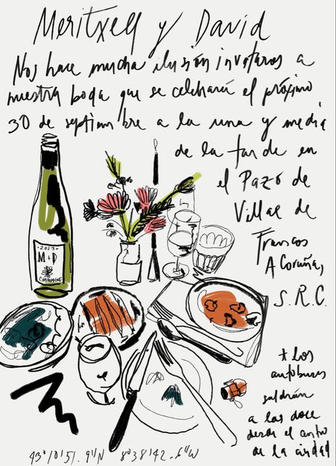 wedding inspo, wedding invitations, save the date, aesthetic #kikimakes #linedrawing #spanishfood #weddingplanning #weddingideas #wine #winedrawing #simpledrawing #funweddingideas Wine Date Aesthetic, Save The Date Drawing, Save The Date Aesthetic, Aesthetic Invitations, Butter Illustration, Aesthetic Invitation, Sketch Menu, Hand Drawn Invitation, Evening Wedding Invitations